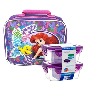 Disney Little Mermaid Insulated Lunch Bag Princess & 2-Piece Food Container Set
